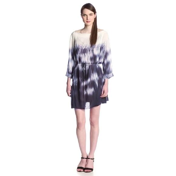 HALSTON Heritage Voile Batik Print 3/4 Sleeve Tunic Dress Indigo - Picture 1 of 8
